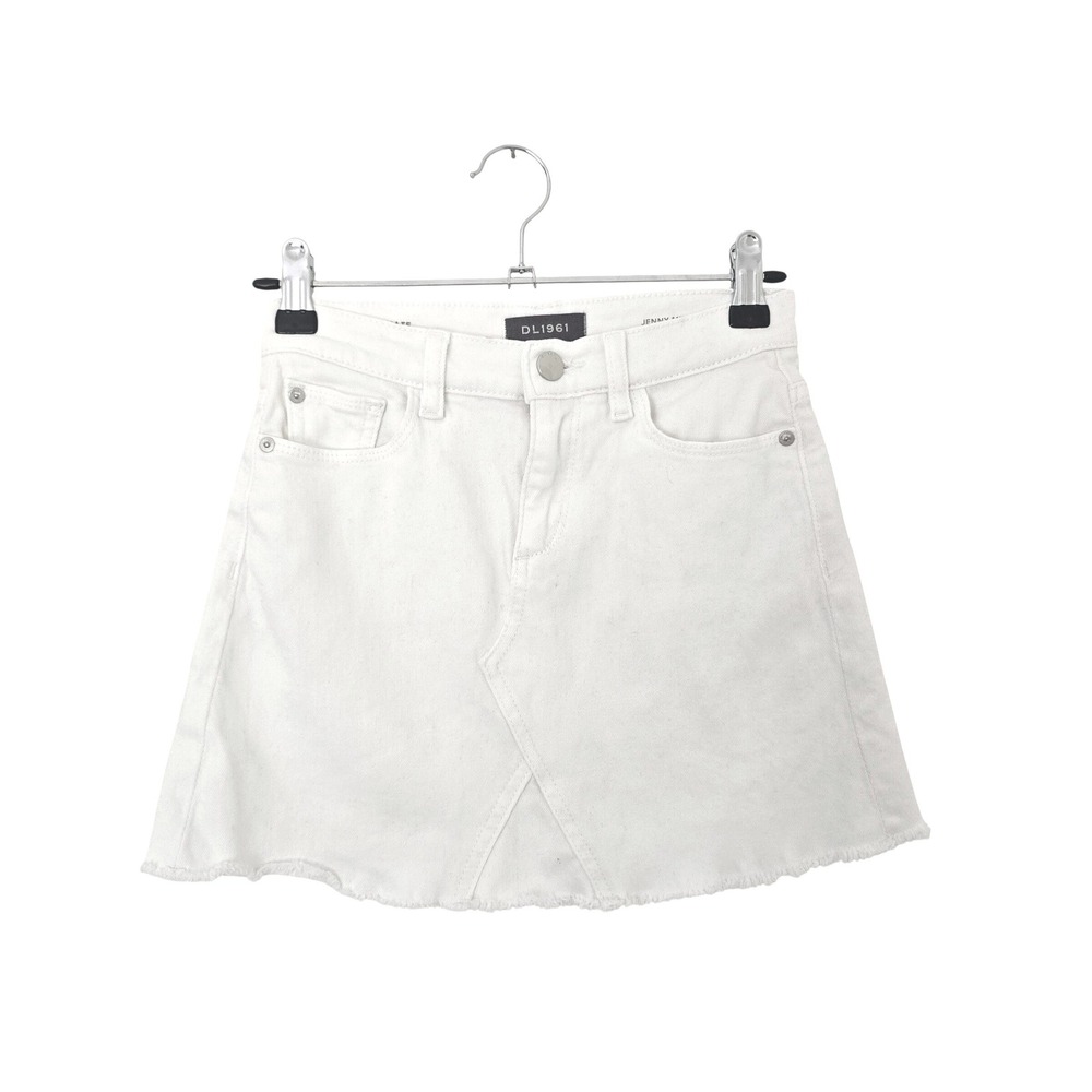 DL1961 Jenny Mini Skirt Girls 10 White Denim Frayed Raw Hem - Picture 1 of 5